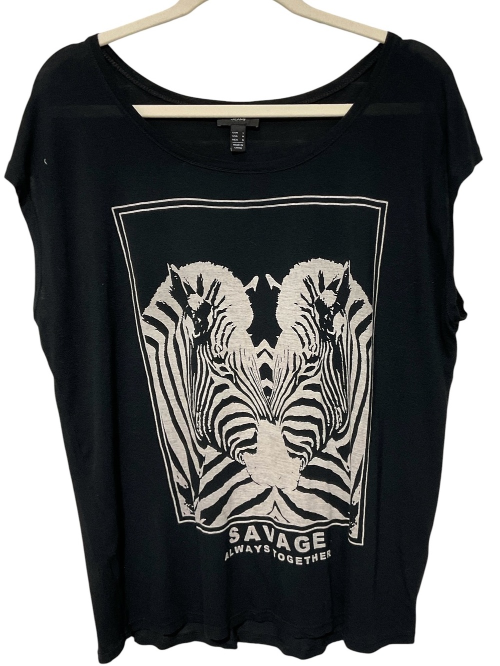MNG Jeans Zebra Graphic Dolman Sleeve Top – Women’s Medium